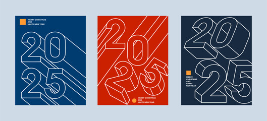 2025 colorful set of Happy New Year posters. Abstract design typography logo 2025 for vector celebration and season decoration, backgrounds, branding, banner, cover, card and or social media template.