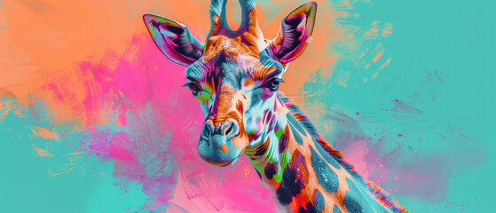 Giraffe with Vibrant Neon Colors Portrait