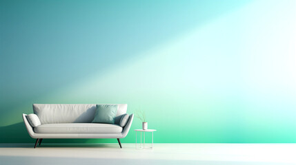 Wall Mural - white sofa, a background in a light turquoise and mint tone, minimalist