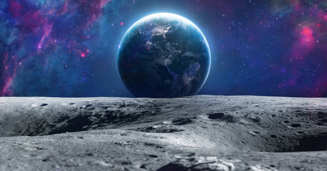 Wall Mural - moon and earth. stars and galaxies in deep space. earth hour at night. elements of this image furnis