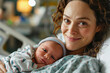 Mother and newborn baby in hospital delivery room