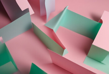 Abstract colored paper texture background Minimal geometric shapes and lines in pastel pink light bl
