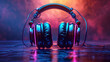 Large headphones music abstract background