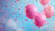 Różowe balony z konfetti na czystym niebie