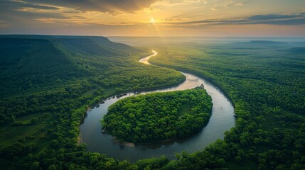 Canvas Print - A breathtaking aerial panorama of a winding river