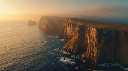 Wall Mural - A breathtaking drone shot of the rugged coastline