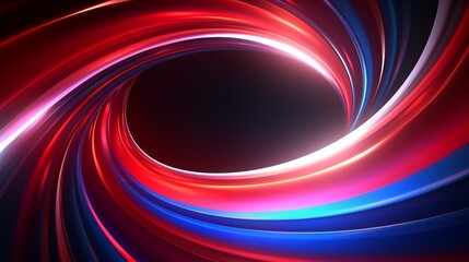 Colored glowing loop vortex abstract background. Bright smooth waves on a dark background. Decorative horizontal banner. Digital artwork raster bitmap illustration. 