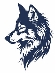  Blue Wolf Icon or Logo Design in Style of a Vector Graphic on Plain White Background