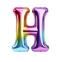 Rainbow metallic Alphabet H balloon Realistic 3D on white background. Generative AI