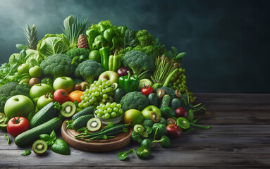 Verschiedene Gemüsesorten, dekorativ und appetitlich auf einem Holztisch dekoriert, copy space