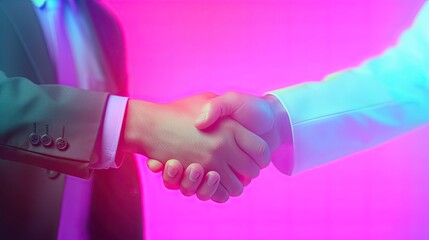 Wall Mural - Confident handshake between people after a favorable business deal. The concept of successful negotiations, signing important documents (contract, certificate). Completion of a business transaction.