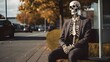 A skeleton in a business suit, symbolizing the emptiness of striving in life's corporate pursuit
