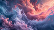Abstract colorful vortex of peach fuzz and blue clouds swirling in a vast blue sky background wallpaper