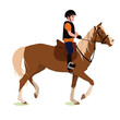vector illustration of a child riding a horse. The theme of equestrian sports, training, children's entertainment, competitions and a healthy lifestyle.
