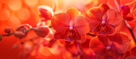 Wall Mural - Vibrant red orchids blooming beautifully in nature wallpapers for aesthetic backgrounds