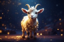 Cute Zodiac Goat Kid In Darkness