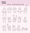 © Anatoliy - Breast Self Examination, How to do a self breast exam at home. Breast cancer, medical infographic. Prevention of breast cancer. Self-examination. Vector healthcare poster, banner, site, template.