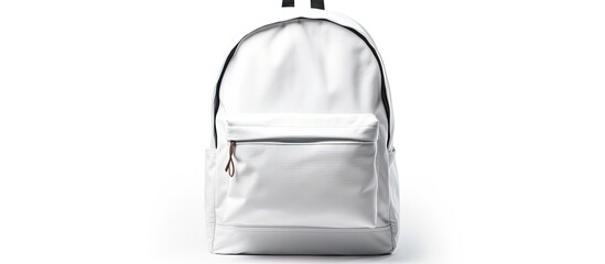 A traditional school backpack in pristine white color, displayed on a clean white background for a modern and minimalist look. The backpack is an essential item for students to carry their books and