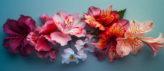 Wall Mural - Gorgeous Bouquet of Pink and White Flowers Blooming on a Stunning Blue Background