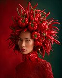 Fototapeta  - Elegant Asian woman with a headpiece of red chili peppers