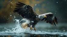 Eagle plucking fish from water created with Generative AI Technology, ai, generative