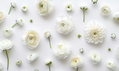 elegant white ranunculus flowers arrangement on clean background