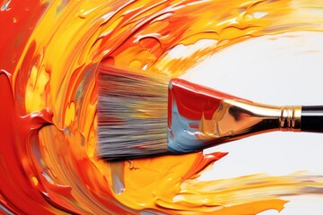 Close up of a paint brush in a bowl of paint. Perfect for art and creativity concepts