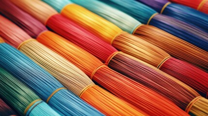 Wall Mural - A close-up image of various colored threads. Perfect for crafting projects