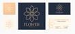 © maksin_priestess - Bronze line flower logotype. Set with business cards templates in indigo, beige and bronze colors. Best for logo creation and branding design.