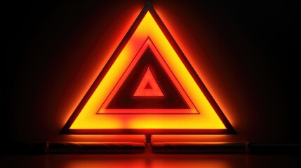 Sticker - A triangle shaped neon sign in a dark room. Ideal for urban and nightlife themes