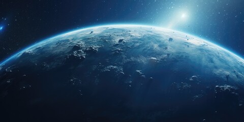 Wall Mural - earth seen from space with a distant star, suitable for science and astronomy concepts