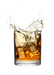 Sticker - Whiskey splashing out of glass on white background