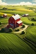 A picturesque red barn in a lush green field. Perfect for agricultural or rural concepts