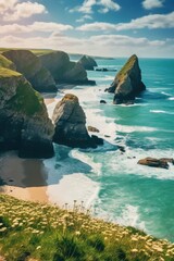 Wall Mural - A stunning image of the ocean and cliffs, perfect for travel websites or nature blogs