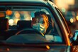 © LimeSky - Man in car wearing medical mask during quarantine traffic jam to prevent spread of covid 19