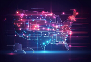 Abstract digital map of America, concept of America global network and connectivity, information exchange and telecommunication .