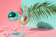 © Iwona - colorful coctail glass with sparkling disco ball, sequins and tropical palm tree leaf shaodw (2)