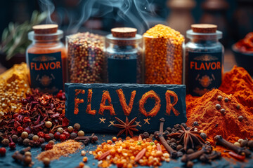 Poster - A composition of diverse spices creating the word 