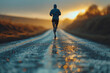 A resilient athlete training for a marathon, pushing through the challenges of long-distance running. Concept of endurance and physical fitness. Generative Ai.