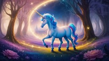 Blue Unicorn In Forest Generative AI