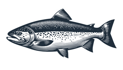 Wall Mural - Salmon. Vintage woodcut engraving style vector illustration.