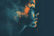abstract woman face of depression, anxiety, illness or sadness, copy space background