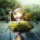 Odnawialne, zielone, ekologiczne źródła energii. Turbiny wiatrowe i panele fotowoltaiczne