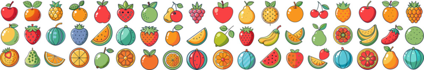 Fruit icon set. Cartoon set of fruit vector icons for web design