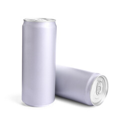 Sticker - Energy drinks in aluminum cans on white background