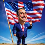 Fototapeta  - American politician posing in triumph, caricature cartoon illustration