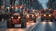 group of tractors running on public roads in the city at day