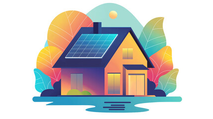 Wall Mural - A house stands isolated against a clear background. Heating and energy symbols are visible to emphasize the sustainability of the building.