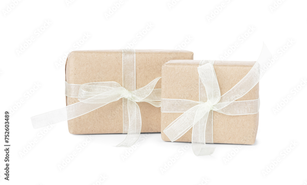 Gift boxes on white background. International Women's Day