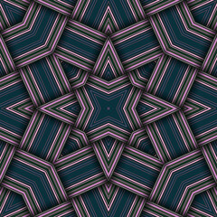 Seamless woven star pattern of stripes and lines. Square abstract pattern.